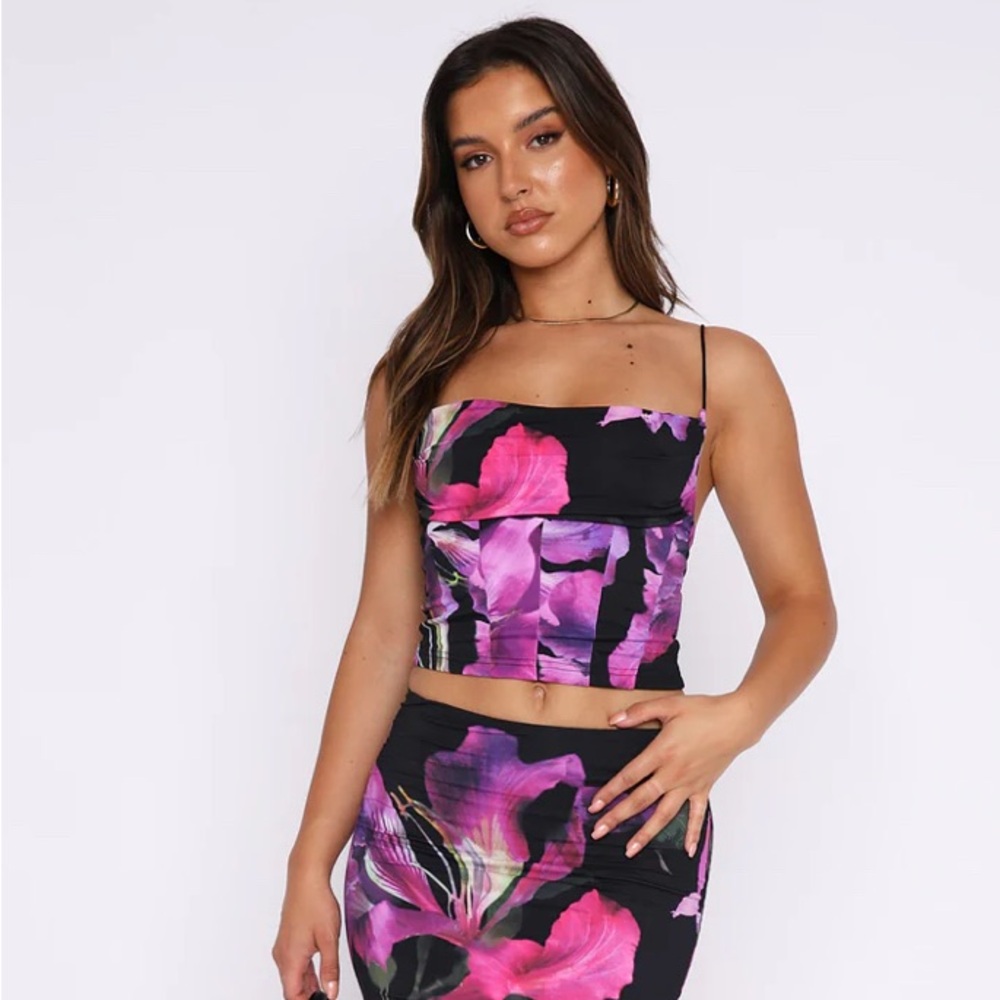 White Fox Boutique Black and Pink Floral Camisole